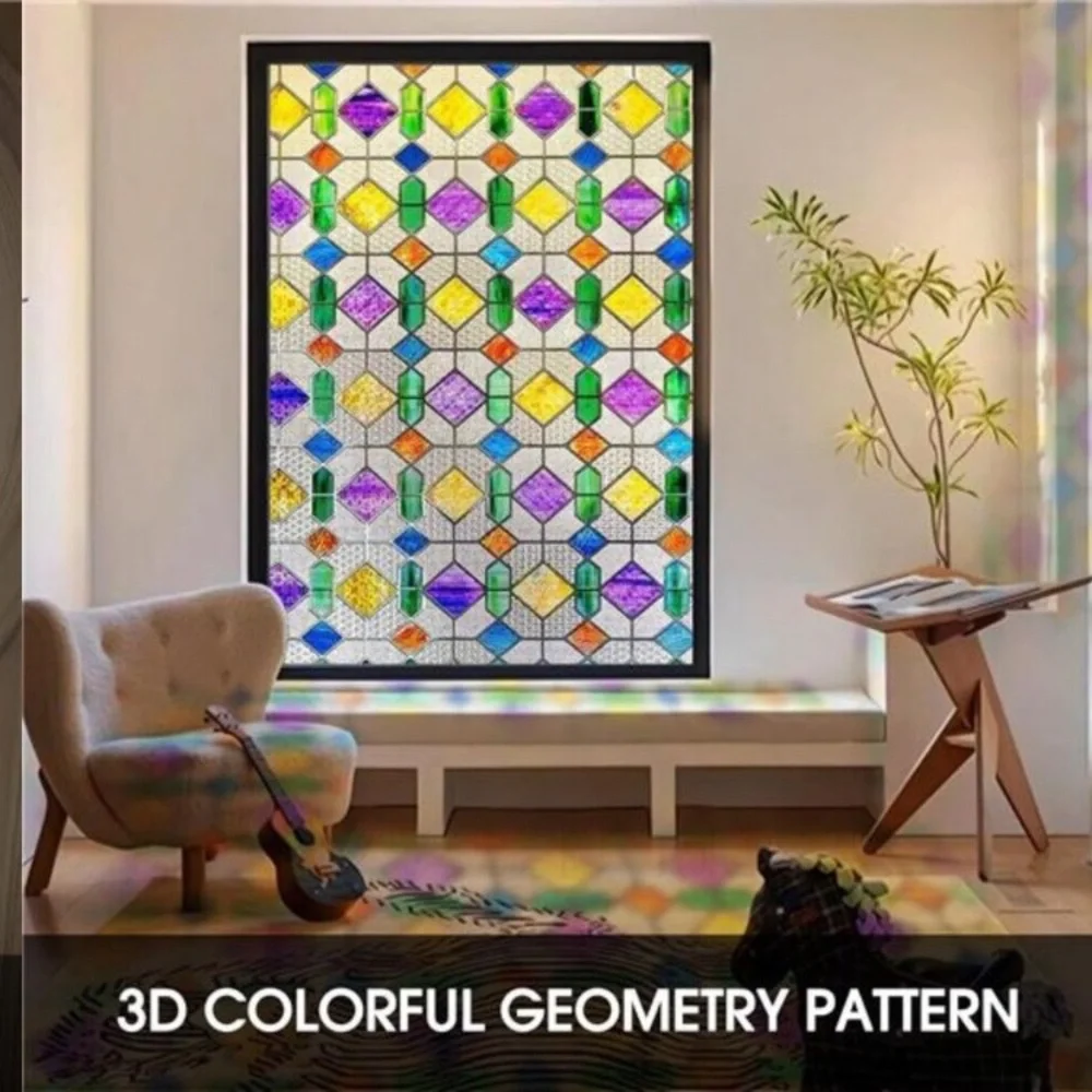 Window Privacy Film Stained Glass Peel and Stick, Rainbow, 16.9 x 39.4 inch
